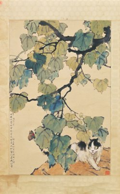 图片[1]-Xu Beihong wutong Cat Butterfly Chart Axis-China Archive